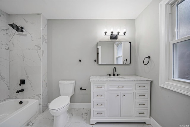 full bathroom featuring vanity, toilet, and tiled shower / bath combo