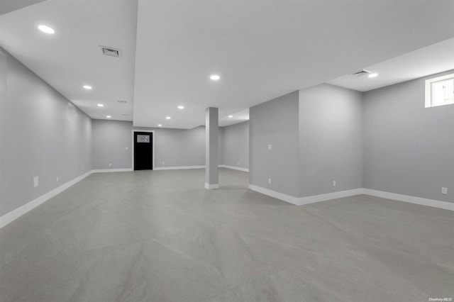 basement with light carpet