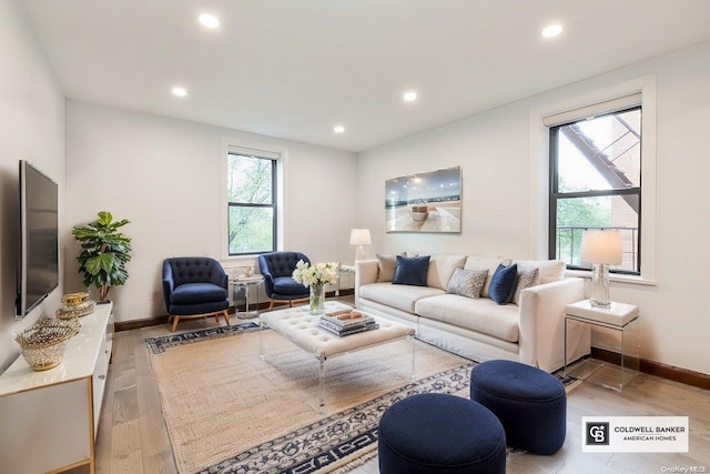 living room featuring light wood-type flooring