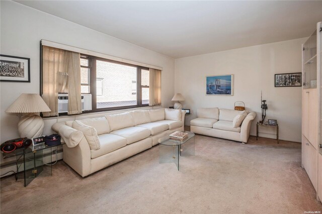 living room featuring carpet and cooling unit