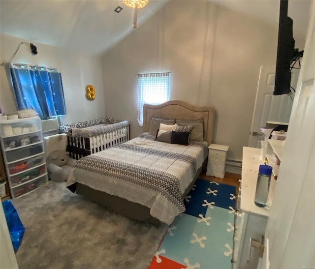 bedroom featuring vaulted ceiling