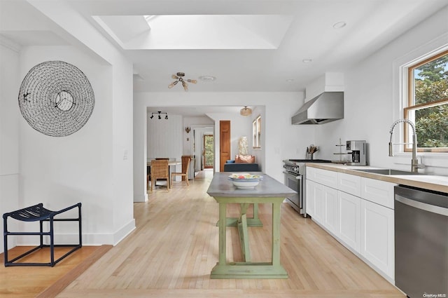 kitchen with sink, wall chimney exhaust hood, plenty of natural light, and appliances with stainless steel finishes