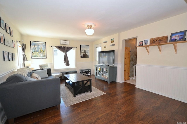 living room featuring dark hardwood / wood-style flooring