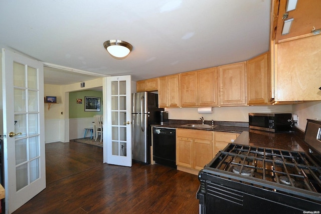 kitchen with french doors, sink, and black appliances