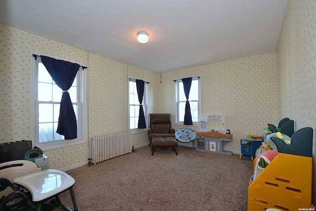 interior space featuring carpet floors and radiator