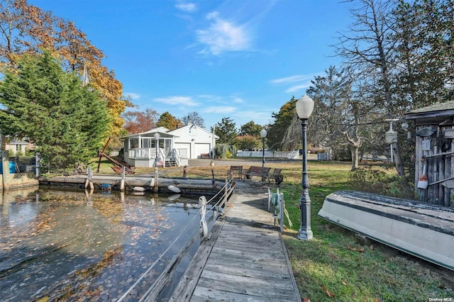 view of dock with a water view