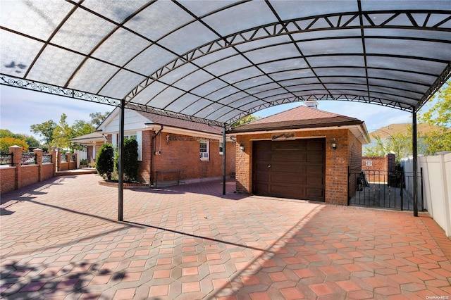 exterior space with a garage