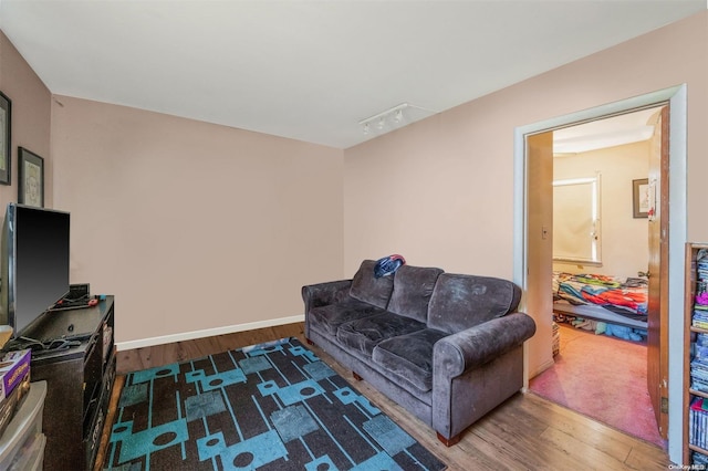 living room with dark wood-type flooring