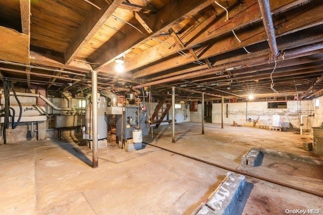 basement featuring gas water heater