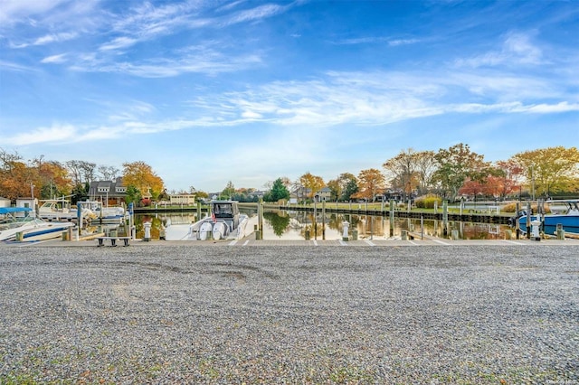 view of water feature with a boat dock