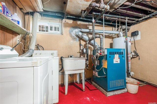 interior space with independent washer and dryer, sink, and water heater