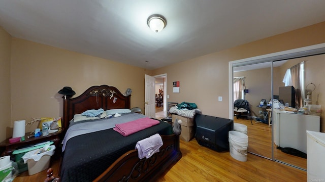 bedroom featuring a closet and light hardwood / wood-style floors