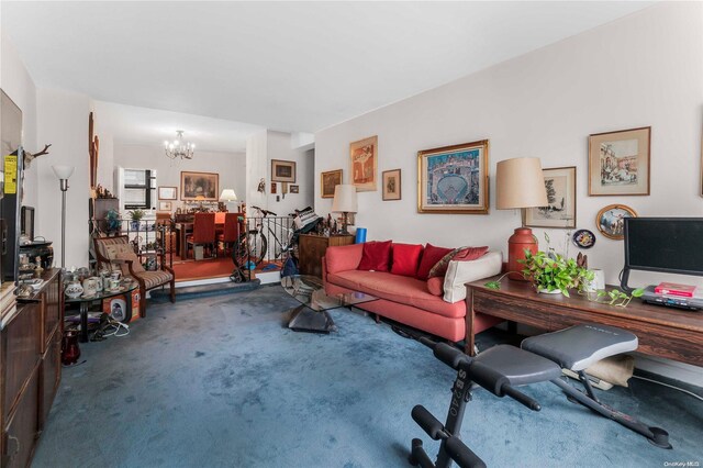 98-22 63rd Dr Unit 5-E, Rego Park, NY 11374 - living room with carpet flooring and a chandelier