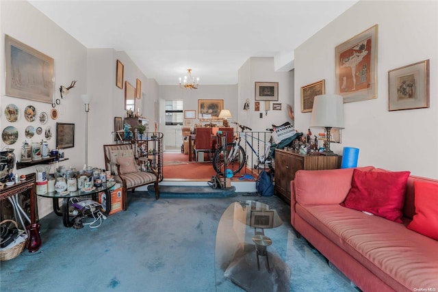 98-22 63rd Dr Unit 5-E, Rego Park, NY 11374 - carpeted living area featuring a chandelier