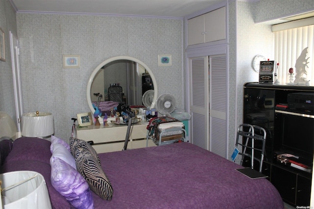 252-51 63rd Ave Unit 5A, Little Neck, NY 11362 - bedroom with crown molding and wallpapered walls