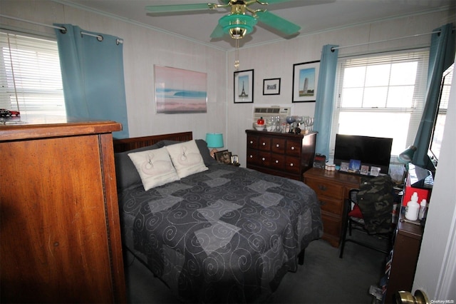 252-51 63rd Ave Unit 5A, Little Neck, NY 11362 - carpeted bedroom featuring crown molding and a ceiling fan