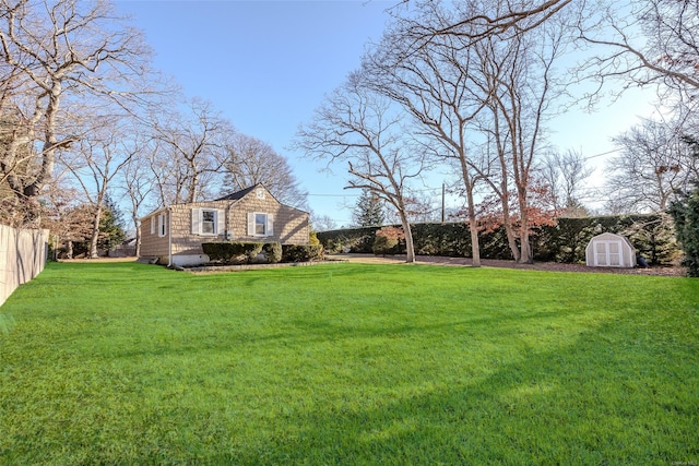 view of yard with a shed