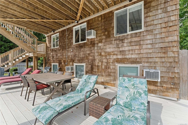 wooden deck with a wall unit AC