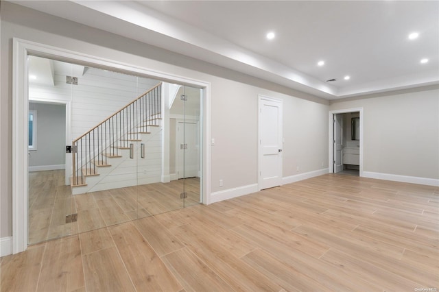 basement with light wood-type flooring