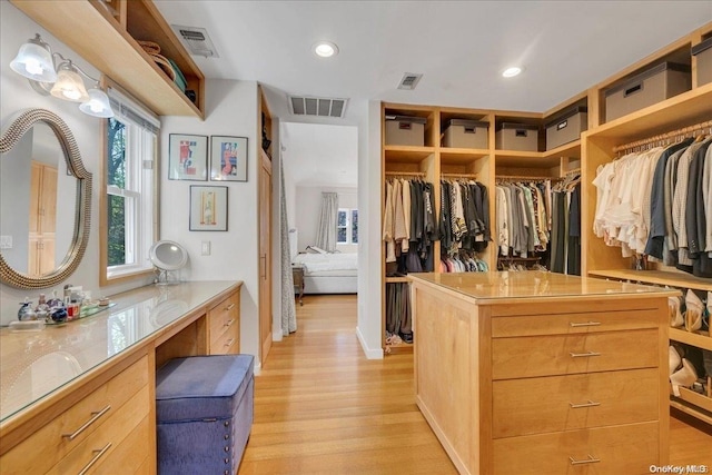 spacious closet featuring light hardwood / wood-style flooring