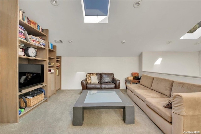 living room featuring light carpet