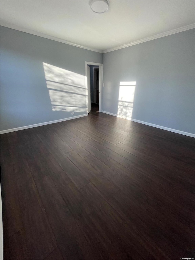 empty room featuring dark hardwood / wood-style floors and crown molding