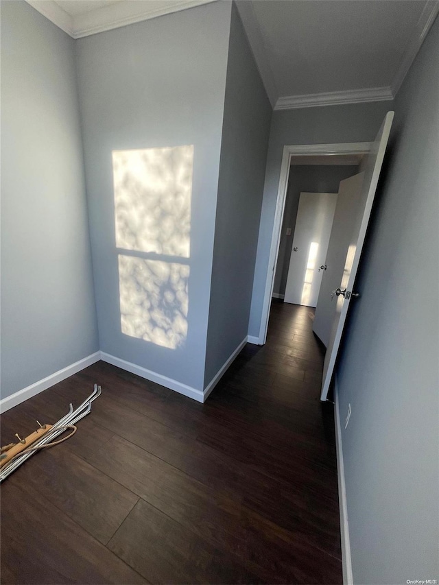 hall featuring dark hardwood / wood-style floors and ornamental molding