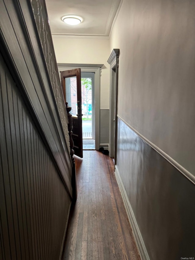 336 74th St, Brooklyn, NY 11209 - hallway with dark wood-type flooring and ornamental molding