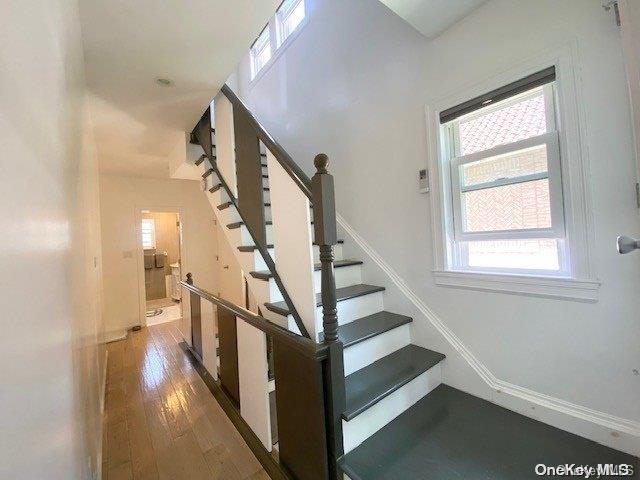 stairs with hardwood / wood-style flooring