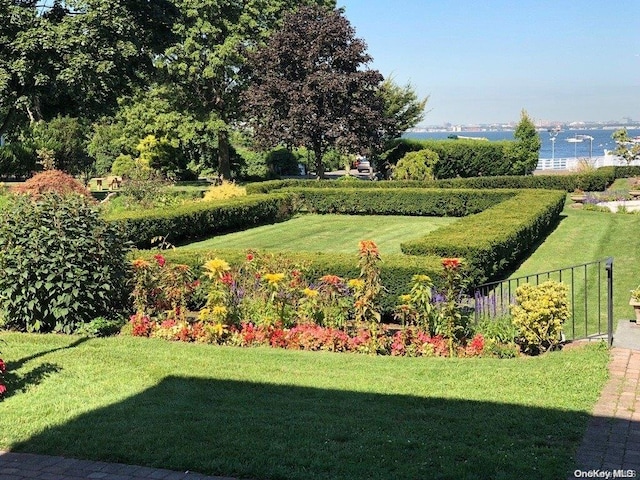 view of yard with a water view