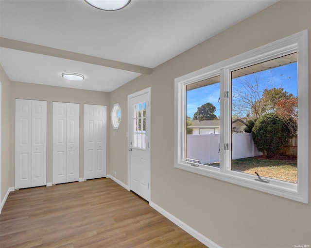 foyer with light hardwood / wood-style floors