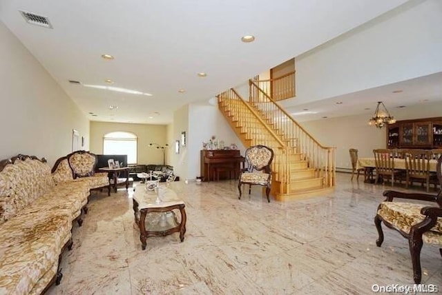 living room with a chandelier