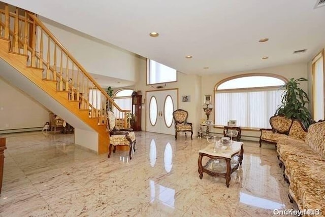 living room featuring a baseboard radiator