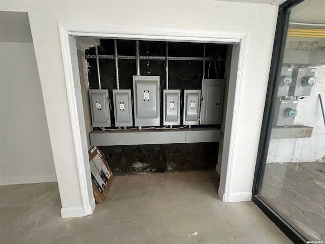 room details featuring concrete flooring and electric panel