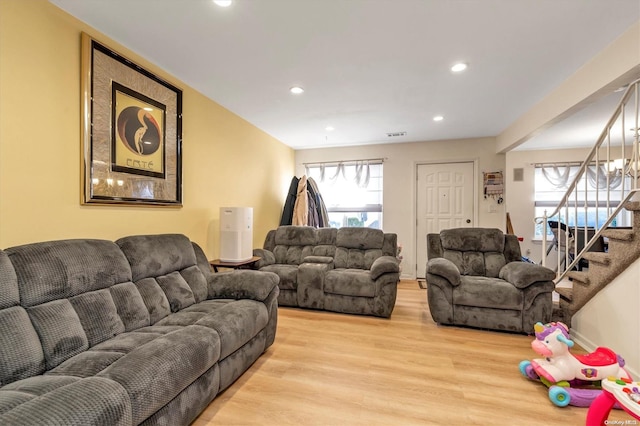 living room with light wood-type flooring