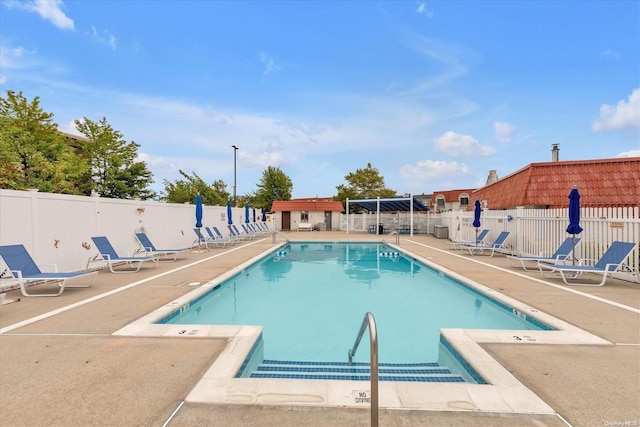 view of swimming pool with a patio area