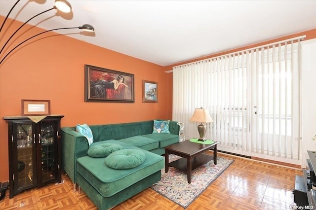 living room with light parquet flooring