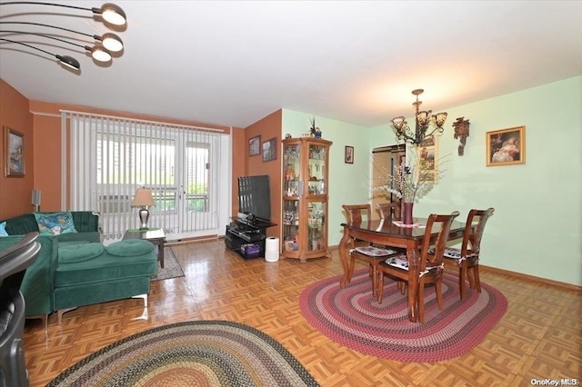 dining area with light parquet floors