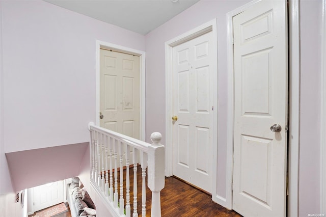 hallway with dark wood-type flooring