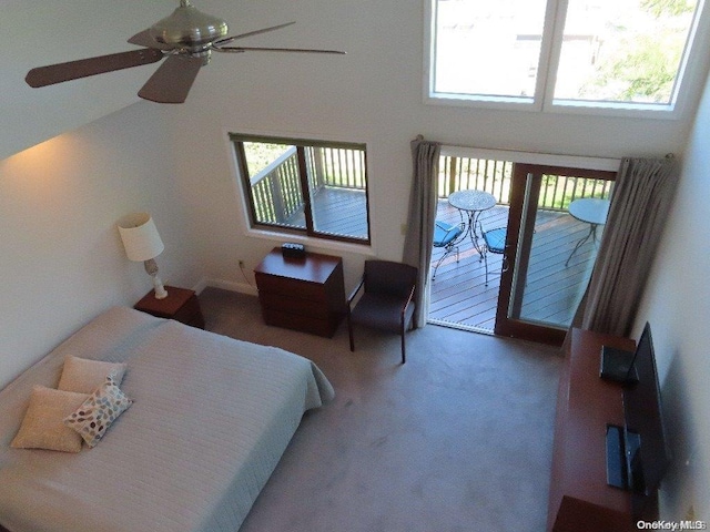 bedroom featuring access to exterior, carpet, and multiple windows