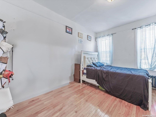 bedroom featuring light hardwood / wood-style flooring and multiple windows