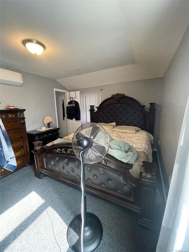 bedroom with carpet and a wall mounted air conditioner