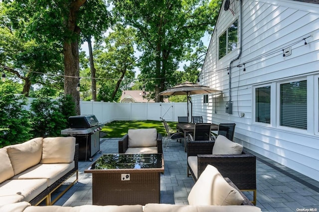 view of patio featuring an outdoor hangout area and area for grilling