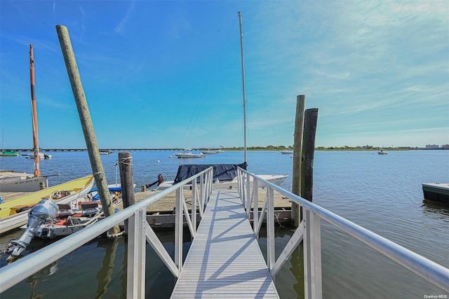 view of dock with a water view