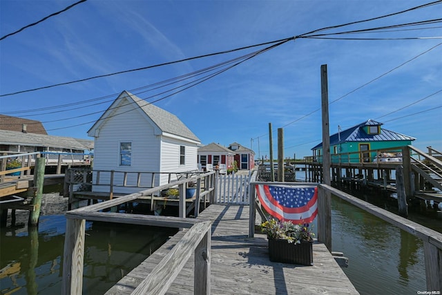 dock area with a water view