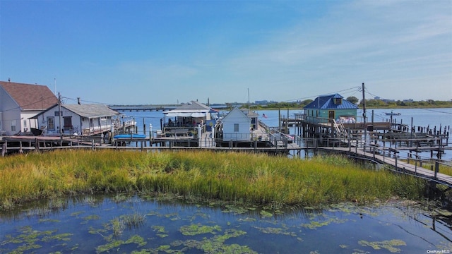 view of dock with a water view