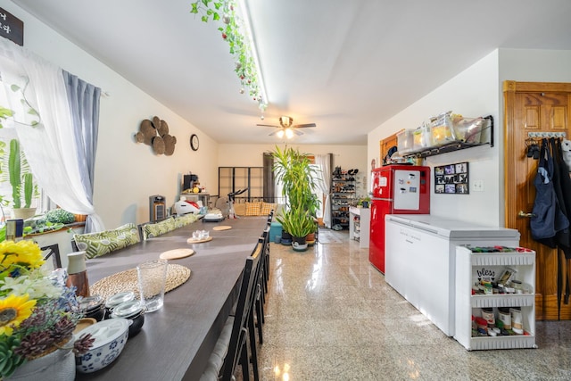 kitchen featuring ceiling fan