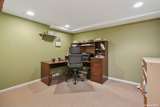 view of carpeted home office