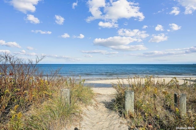 view of water feature with a beach view