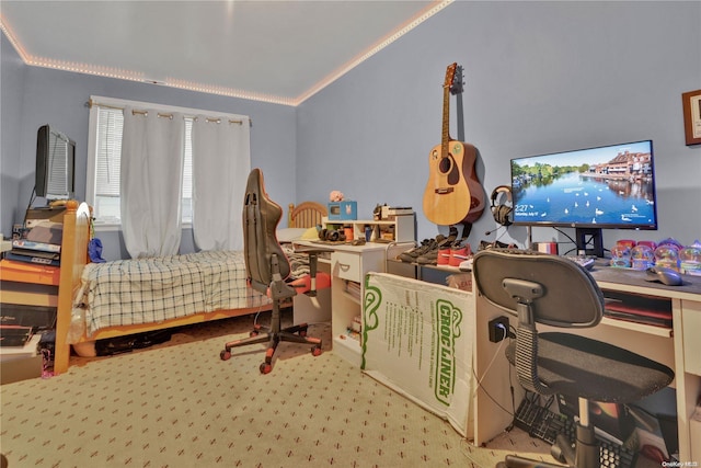 bedroom with crown molding